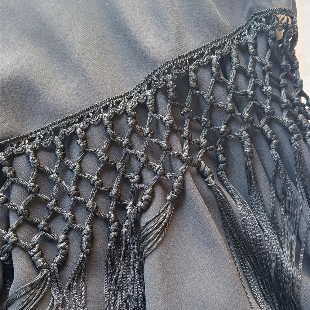 Vintage y2k Maxi Dress Long Dress Black Sue Wong Fringe Cowneck Embroidered - Picture 13 of 17